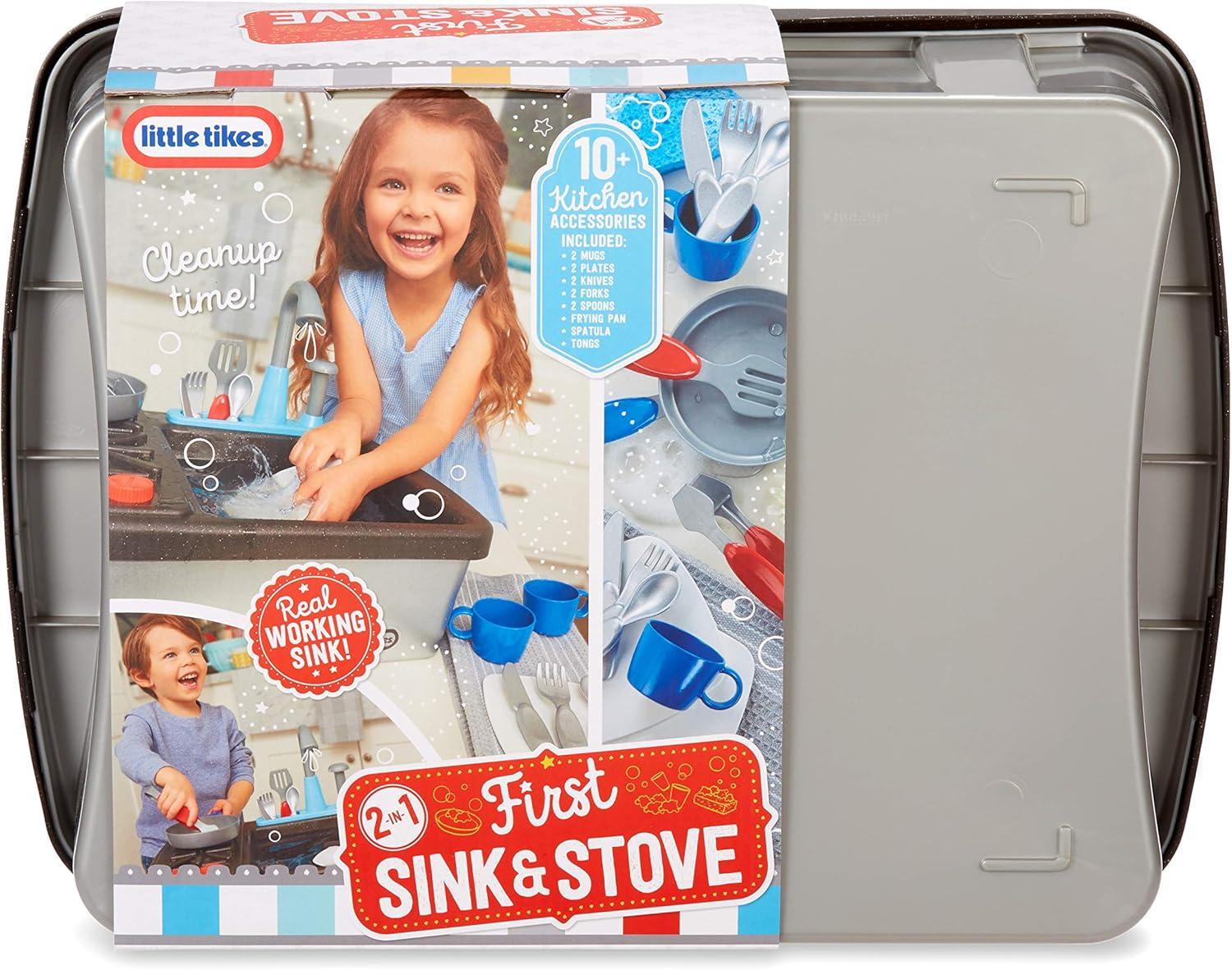 imageLittle Tikes First Sink ampamp Stove Realistic Pretend Play Kitchen Appliance for Kids Includes 13 Cooking Accessories Ages 3 MultiColor