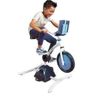 imageLittle Tikes Pelican Explore ampamp Fit Cycle Adjustable Play Fitness Exercise Equipment Stationary Bike with Videos and Builtin Bluetooth Speaker For Kids Ages 37 Years WHITE BLUE